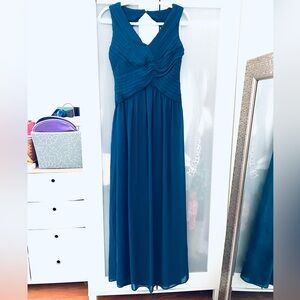 Laundry By Shelli Segal Teal blue V‑Neck Pleated Maxi Dress